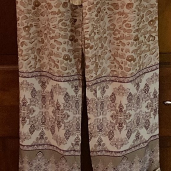 Anthropologie Ollari cream/mauve flowy pants - Bohemian pattern - Large - NWT - Picture 3 of 11